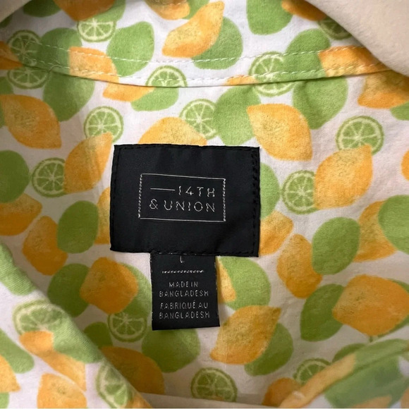 14th & Union Citrus Lemon Lime Print Short Sleeve Shirt Yellow Green Men’s Large - Picture 3 of 5